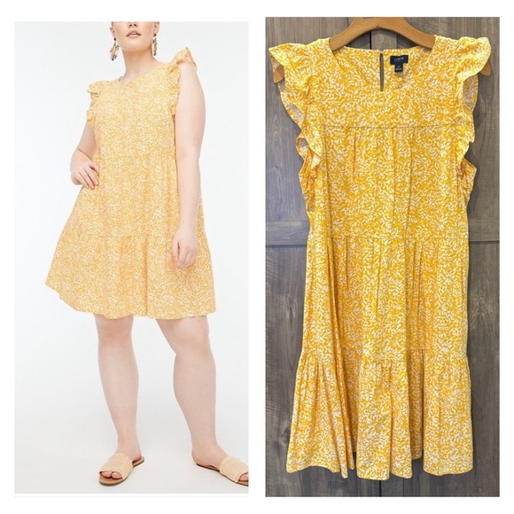 J. Crew Dresses & Skirts - J. Crew Factory Linen Blend Printed Tiered Dress  Yellow Floral size 10